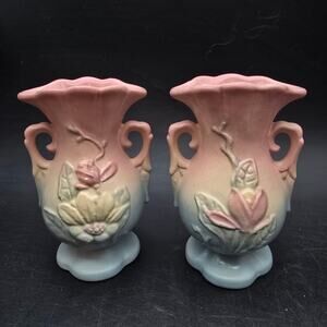 Hull Art Pottery Magnolia Mini Vases Pair of Two 2 USA Vintage